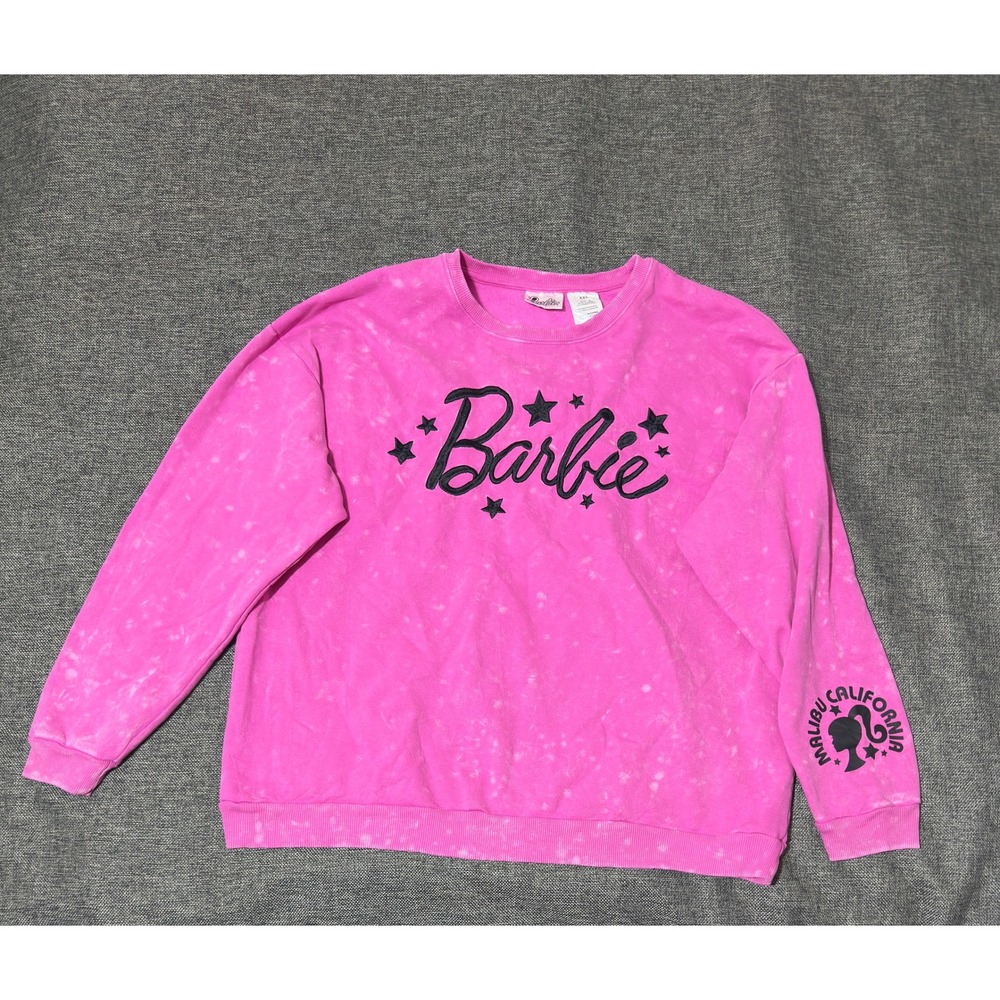 Barbie Women XXL Sweatshirt Pink Acid Wash Malibu California Stars